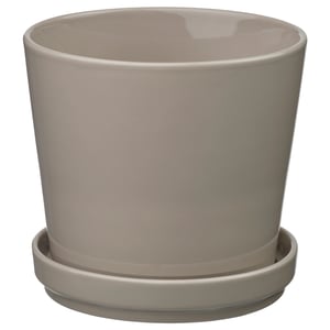 KLOTLÖNN Pot avec coupelle, intérieur/extérieur/gris/beige, 6 "