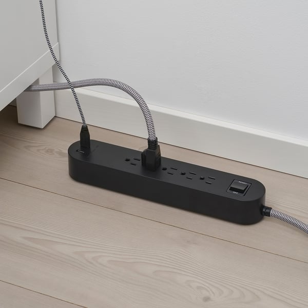 KOPPLA Multiprise 5 prises + 2 ports USB, noir/blanc/textile, 3.0 m (118)  - IKEA CA