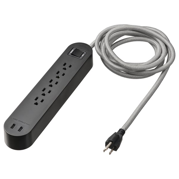 KOPPLA Multiprise 5 prises + 2 ports USB, noir/blanc/textile, 3.0 m (118)  - IKEA CA