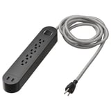 KOPPLA Multiprise 5 prises + 2 ports USB, noir/blanc/textile, 118 "