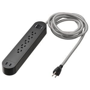 KOPPLA Multiprise 5 prises + 2 ports USB, noir/blanc/textile, 118 "