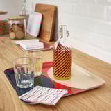 KORKEN Bouteille avec bouchon, verre clair rayé/brun-rouge, 17 oz