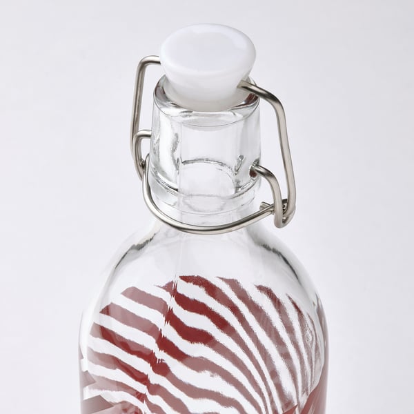 KORKEN Bouteille avec bouchon, verre clair rayé/brun-rouge, 17 oz
