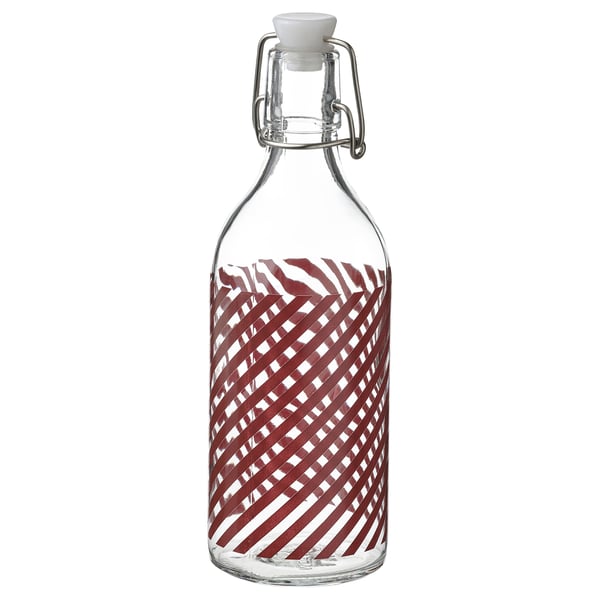 KORKEN Bouteille avec bouchon, verre clair rayé/brun-rouge, 17 oz