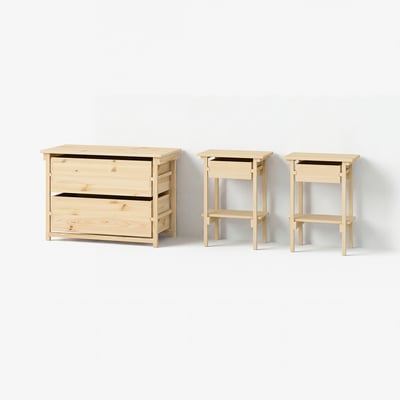 KRONÖREN Mobilier chambre, ensemble de 3, pin