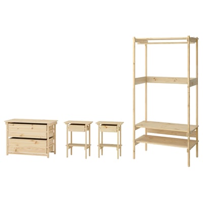 KRONÖREN Mobilier chambre, ensemble de 4, pin