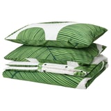 KUNGSCISSUS Housse de couette et taie(s), blanc/vert, 2 places/grand 2 places