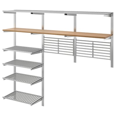 KUNGSFORS Rail susp av tabl/grilles mur, acier inox/frêne
