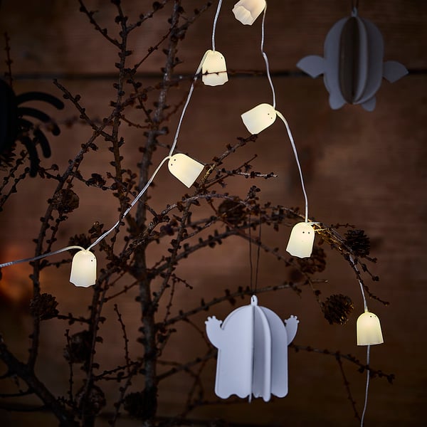 KUSTFYR Guirlande lumineuse à DEL 12 amp, à pile intérieur/fantôme blanc