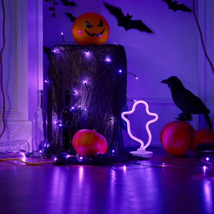 KUSTFYR guirlande lumineuse DEL 24 ampoules, à pile pourpre IKEA CA