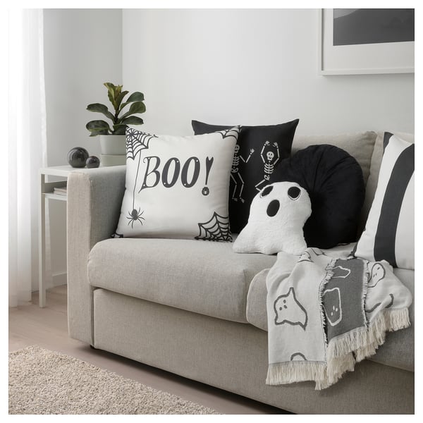 KUSTFYR Housse de coussin, blanc/noir fantôme, 20x20 "
