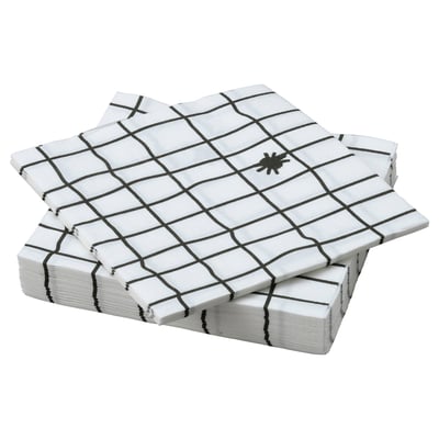 KUSTFYR Serviette de table en papier, blanc/noir, 13x13 "