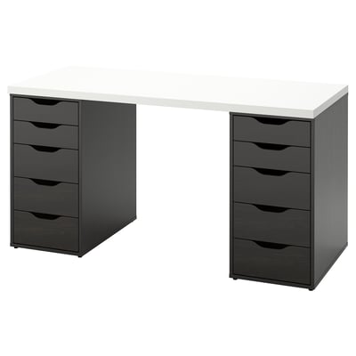 LAGKAPTEN / ALEX Bureau, blanc/brun-noir, 55 1/8x23 5/8 "