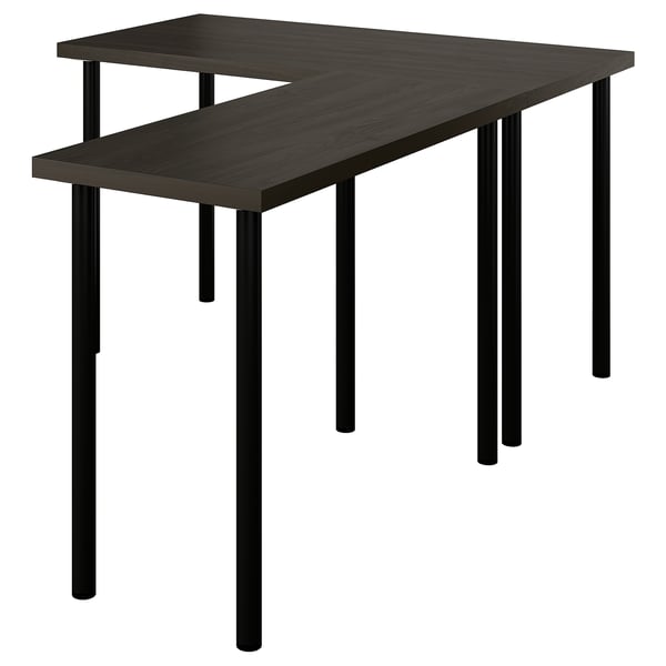 LAGKAPTEN / LINNMON Bureau en L, brun-noir/noir, 47 1/4x63 "
