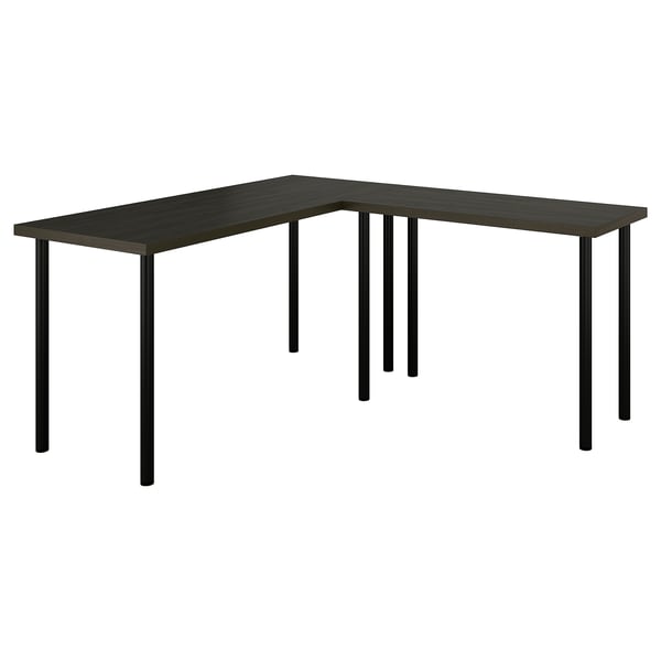 LAGKAPTEN / LINNMON Bureau en L, brun-noir/noir, 55 1/8x63 "