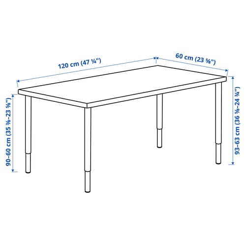 LAGKAPTEN / OLOV Bureau, brun-noir/blanc, 47 1/4x23 5/8 "