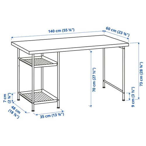 LAGKAPTEN / SPÄND Bureau, brun-noir/noir, 55 1/8x23 5/8 "