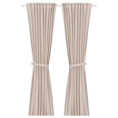 LENDA Rideaux+embrasses, 2 panneaux - rose clair/ruban fronceur 140x300 cm (55x118 ")