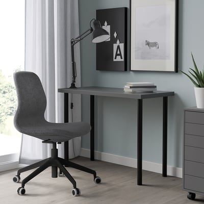 LINNMON / ADILS Table, gris foncé/noir, 39 3/8x17 3/4 "