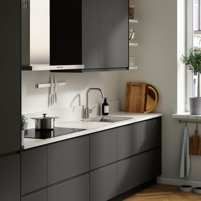 LOCKEBO Comptoir sur mesure, blanc/gris effet marbre scintillant/composite en fibres de verre, 1 1/8 "