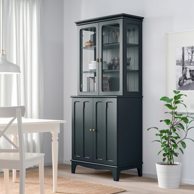 LOMMARP Rangement à portes en verre, bleu-vert foncé, 33 7/8x78 3/8 "
