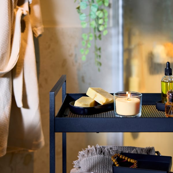 LOTSFÅGEL Bougie parfumée en verrine, pêche orange clair, 20 hr