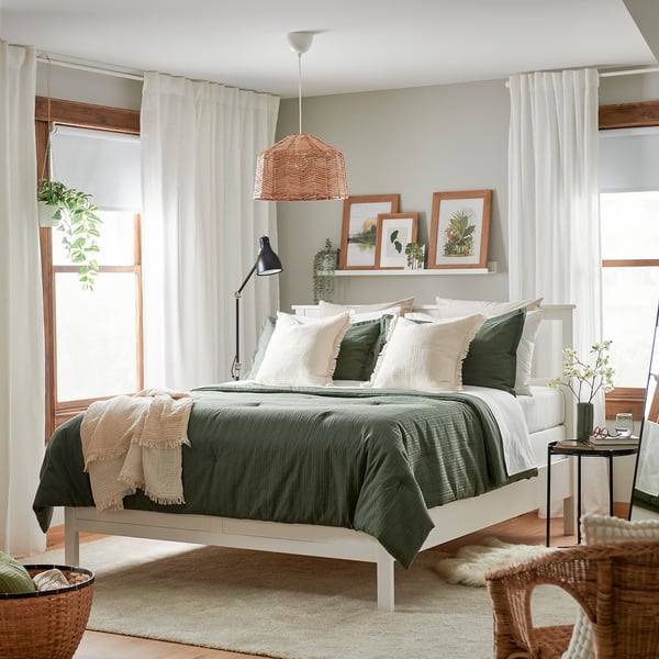 LUKTVICKER Ensemble couette et oreillers, vert, 2 places/grand 2 places