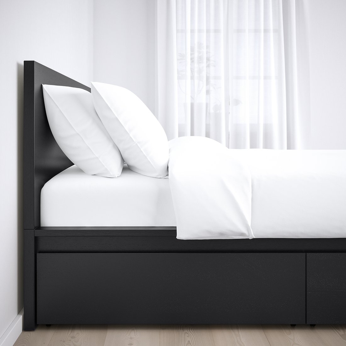 MALM Struct de lit, haut, 2 tiroirs, brunnoir, Luröy, Grand deux