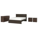 MALM / STORKLINTA Mobilier chambre, ensemble de 4, brun foncé plaqué/brun foncé eff chêne, Grand 2 places