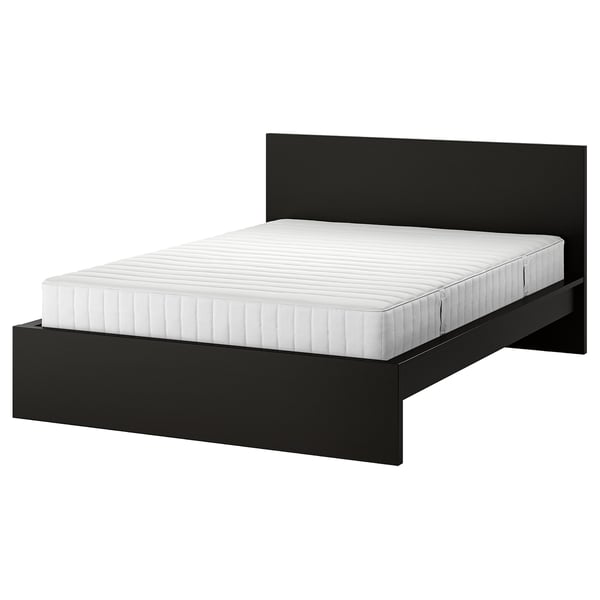 MALM Structure de lit avec matelas, brun-noir/Valevåg ferme, Très grand 2 places