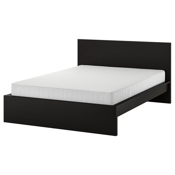 MALM Structure de lit avec matelas, brun-noir/Vesteröy mi-ferme, Très grand 2 places
