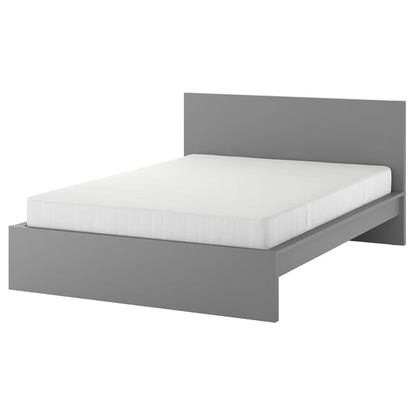MALM Structure de lit avec matelas, teinté gris/Vesteröy mi-ferme, Très grand 2 places