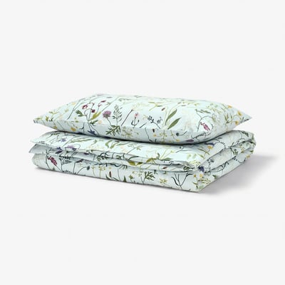 MATTOXBÄR Housse de couette et taie(s), bleu pâle/motif floral, 1 place