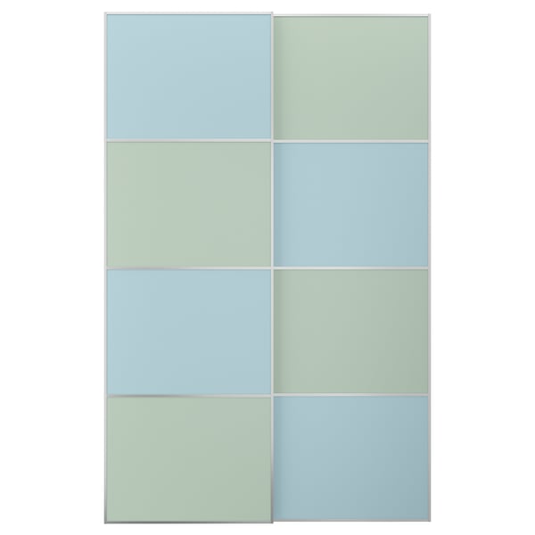 MEHAMN Portes coulissantes, 2 pièces, aluminium double face/bleu clair vert clair, 59x92 7/8 "