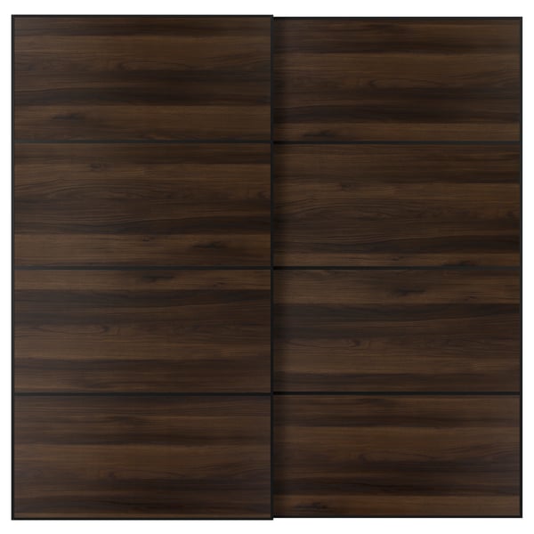 MEHAMN Portes coulissantes, 2 pièces, noir/double face motif chêne brun foncé, 78 3/4x79 1/8 "