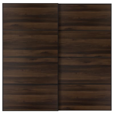 MEHAMN Portes coulissantes, 2 pièces, noir/double face motif chêne brun foncé, 78 3/4x79 1/8 "