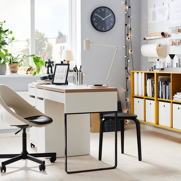 Bureau avec 1 tiroir coloris blanc artic gris anthracite - hauteur