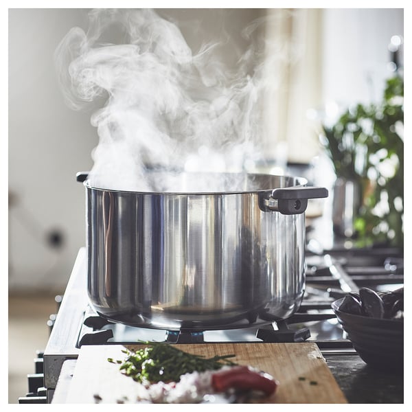 MIDDAGSMAT Faitout avec couvercle, verre clair/acier inox, 10.6 qt