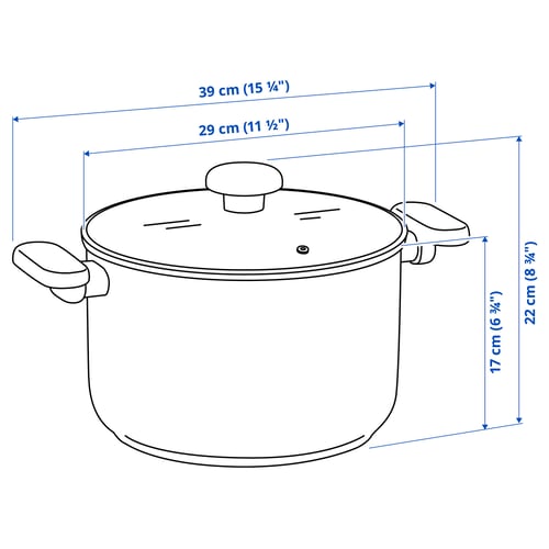 MIDDAGSMAT Faitout avec couvercle, verre clair/acier inox, 10.6 qt