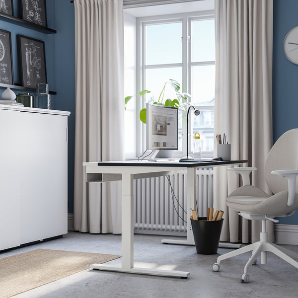 MITTZON Bureau, frêne plaqué teinté noir/blanc, 55 1/8x23 5/8 "