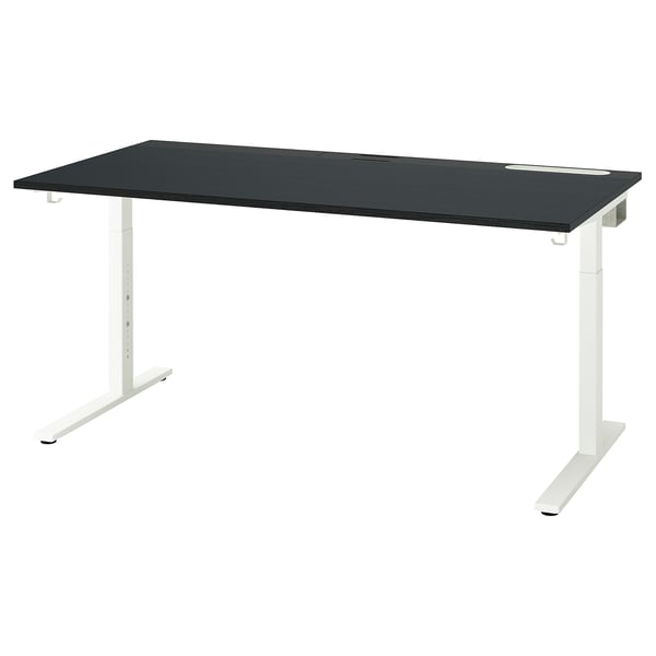 MITTZON Bureau, frêne plaqué teinté noir/noir blanc, 63x31 1/2 "