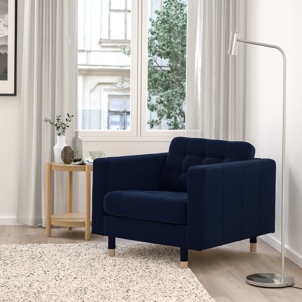 MORABO Fauteuil, Djuparp bleu foncé et bois