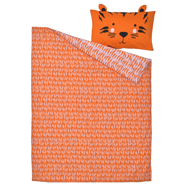 NATTHÄGER Housse de couette et taie, orange/tigre, 1 place
