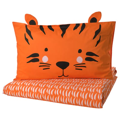 NATTHÄGER Housse de couette et taie, orange/tigre, 1 place