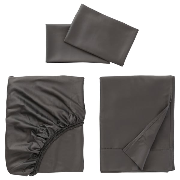 NATTJASMIN Ensemble draps, gris foncé, 2 places