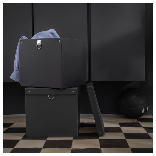 NIMM Boîte de rangement avec couvercle, noir, 12 ½x11 ¾x11 ¾ "