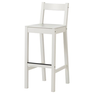 NORDVIKEN Tabouret de bar à dossier, blanc, 29 1/2 "
