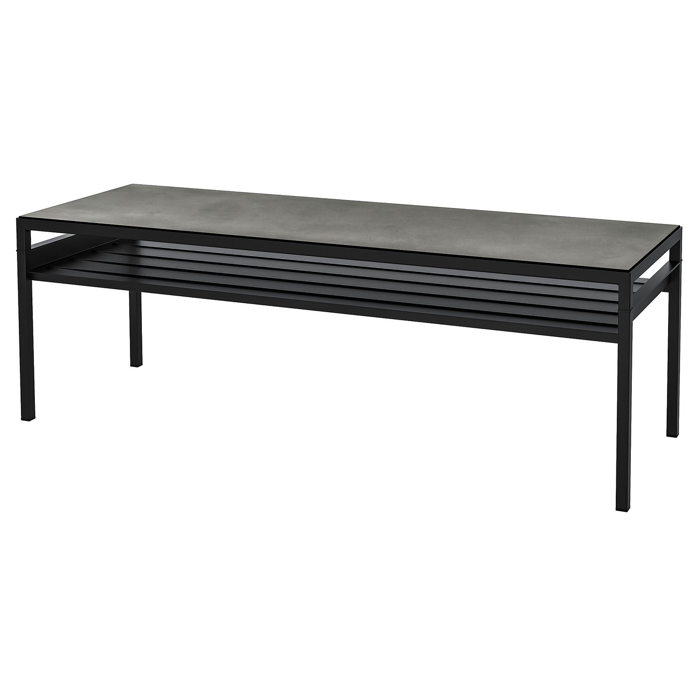 NYBODA Table basse, plateau double face gris foncé effet béton, noir