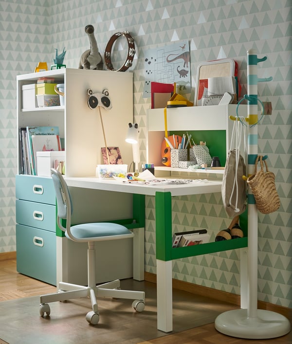 Orfjall Chaise De Bureau Enfant Blanc Vissle Bleu Vert Ikea