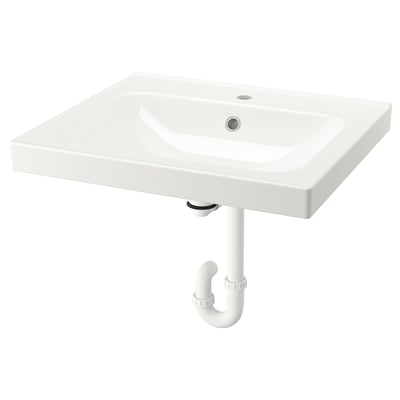 ORRSJÖN Lavabo avec siphon, blanc, 25x21 3/4 "